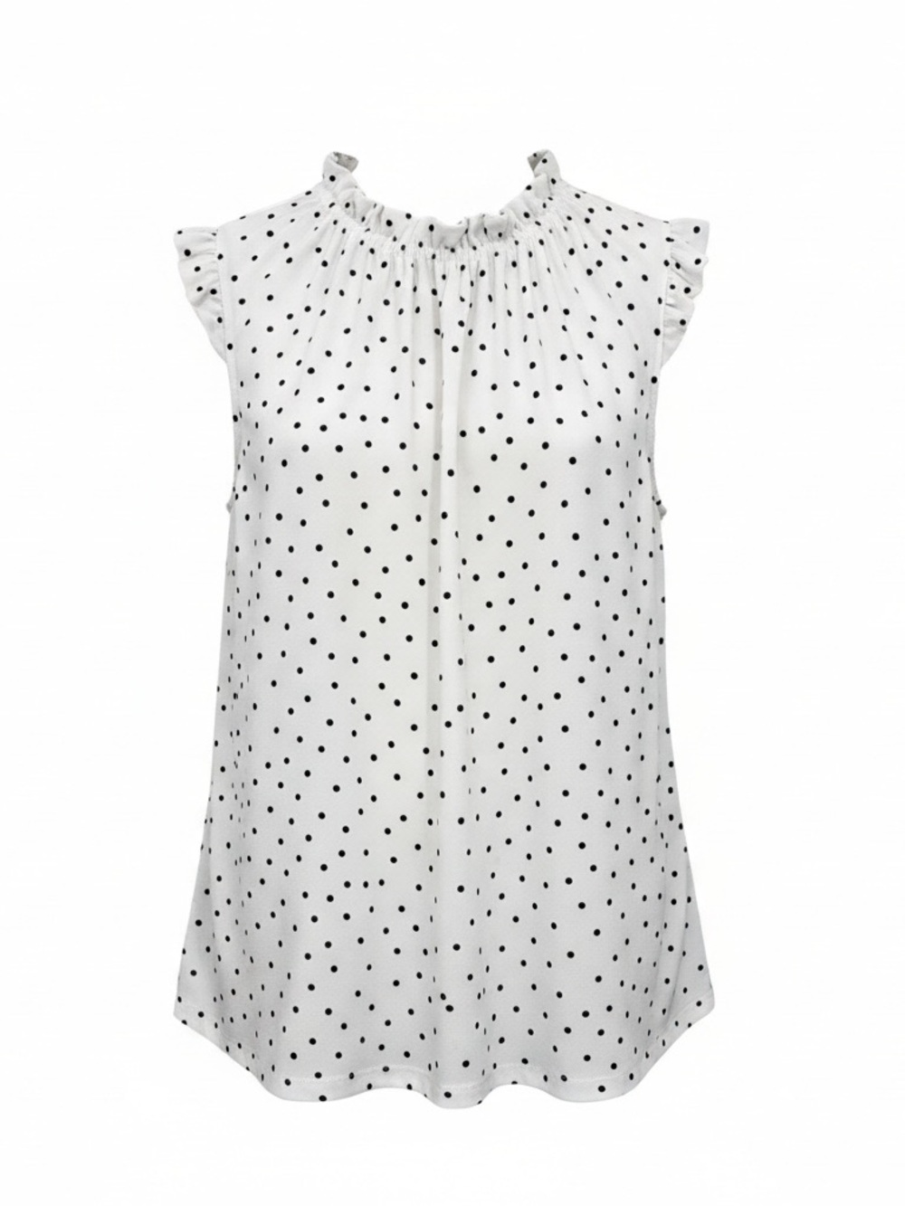 Adrianna Papell White Sleeveless Polka Dot Ruffle Neck Top